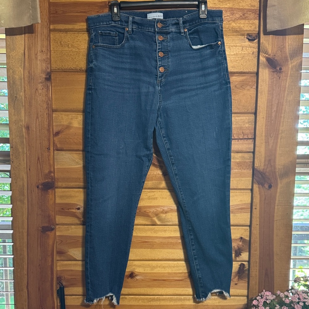 LOFT High Rise Button-Up Blue Jeans